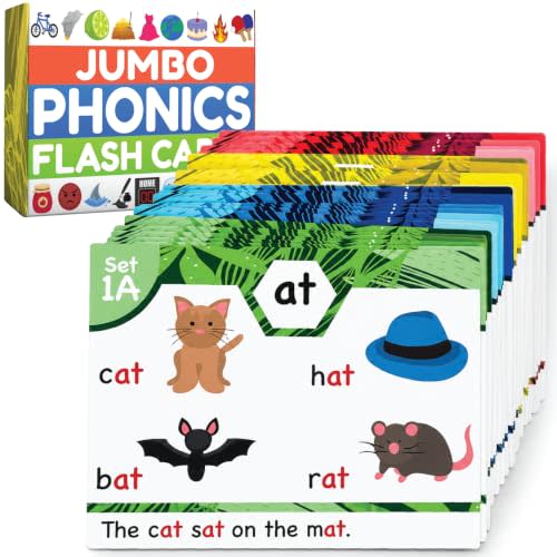 Jumbo Phonics Flash Cards | 11" x 8" Big Thick Phonic Flashcards for Kids Ages 4-8 - XL Size Great for 1st 2nd Grade Classrooms