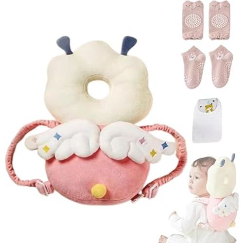 Baby Head Protector Backpack, Adjustable Head Protection Backpack with Baby Knee Pads for Crawling, Soft, Breathable and Wearing Safety Head Protector - Pink Fairy