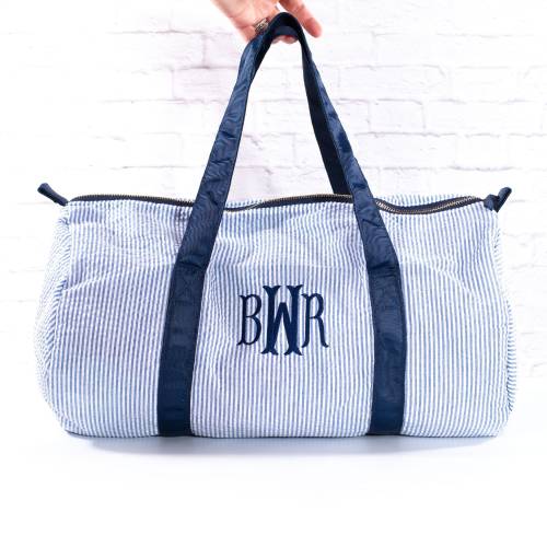 Personalized Baby Duffle Bag, Monogram Seersucker Baby Bag, Monogrammed Baby Gifts for Boys, Kids Duffel Bag, Monogram Baby Travel Bag