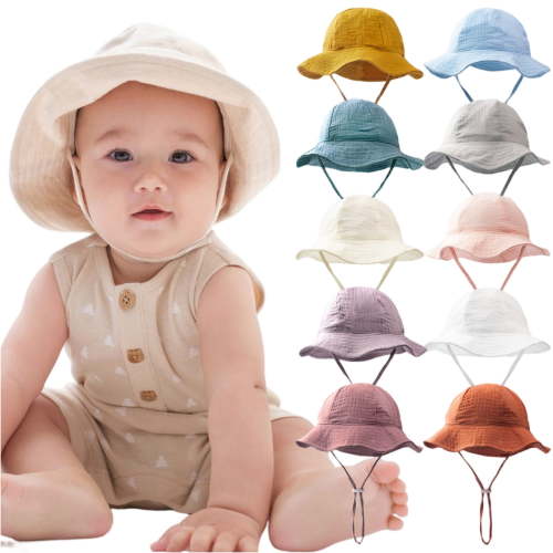 YOUYEDIAN Muslin Baby Sun Hat Sun Protection Baby Bucket Hat Summer Beach Hats with Wide Brim for Boys & Girls (Beige)