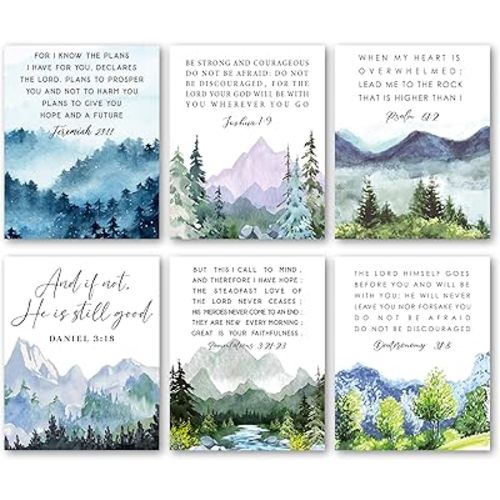 Bgohrd Christian Scripture Poster, Forest Painting Wall Art For Bedroom Decor, Religious Poster For Home Farmhouse, Jesus Bible Verses For Living Room Supplies, Set Of 6-03