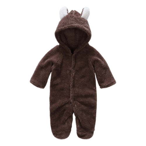 Winter Toddler Newborn Thick Coat Solid Color Button Fleece Warm Outerwear Baby Boys Girls Jumpsuits Onesie Jackets (6-9 Months, Brown)