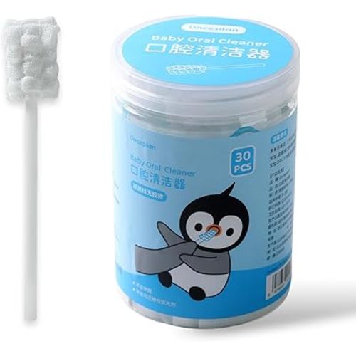 Baby Oral Cleaner, 30 Pcs 0.91’’x 0.51’’ for Oral Cleaner Head, Disposable Infant Mouth Cleaner Dental Care for 0-36 Month Newborn, Soft Gauze Cleaning Stick