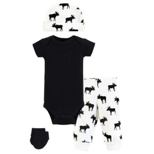 Hudson Baby Boys Thermal Preemie Layette Set 4pc Short Sleeve Outfit, Moose, Preemie