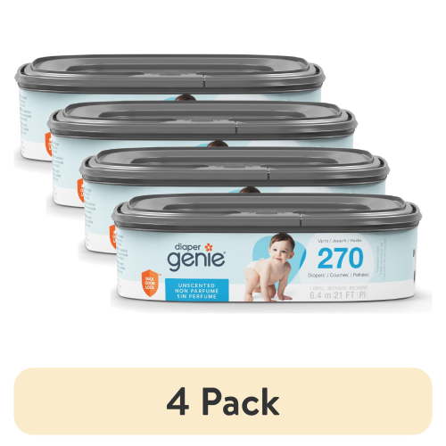 (4 pack) Diaper Genie Square Refill, Unscented, Holds up to 270 Newborn Diapers, Blue