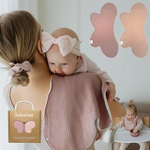 2-in-1 Burp Cloth to Bib, Water-Resistant XL Cotton Muslin 3-Layer, 26”x12”, Soft & Absorbent (Pack of 2, Clay & Terra/Rose & Mist)