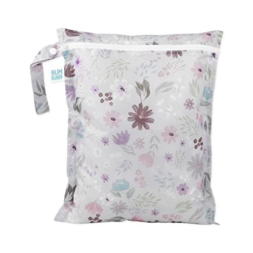 Bumkins Waterproof Wet Bag for Baby, Travel, Swim Suit, Cloth Diapers, Pump Parts, Pool, Gym Clothes, Toiletry, Strap to Stroller, Daycare, Zipper Reusable Bag, Wetdry Packing Pouch, Florals Gray