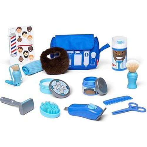 Melissa & Doug Barber Shop Pretend Play Set for Kids (16 Piece) – Shaving Toys, Wearable Beard & Grooming Accessories – Role Play Kit for Boys & Girls Ages 3+