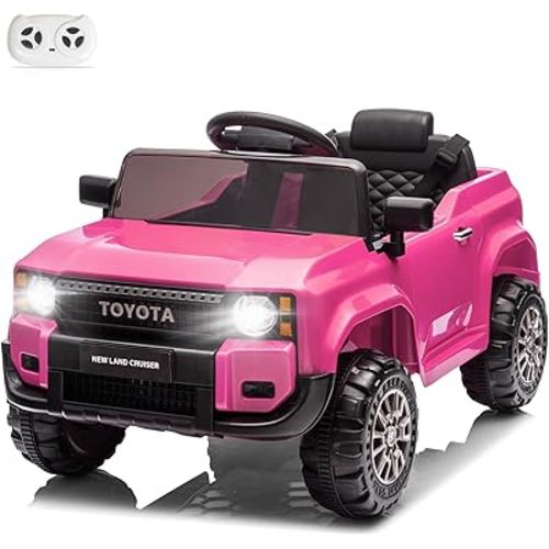 Winado 12V Ride on Car, Licensed Toyota Kids Electric Truck for Toddlers Car W/Remote Control, Battery Car for Kids with Openable Doors, 3 Speeds, LED Lights, Music (Pink)