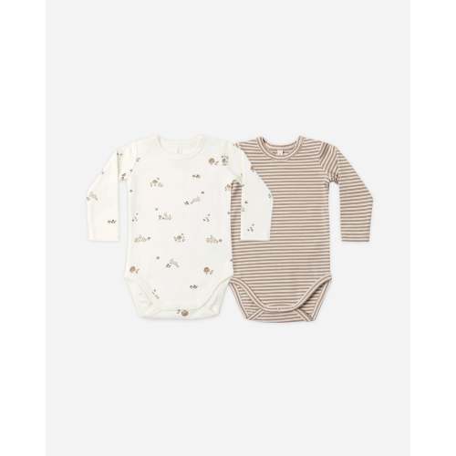Jersey Bodysuit, 2 Pack Bunnies, Almond Stripe – Quincy Mae