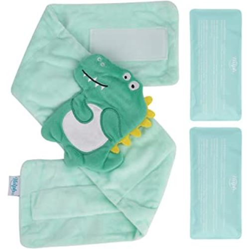 Hilph Baby Colic, Gas and Upset Stomach Relief, Heated Warmer Tummy Wrap with 2 Gel Packs for Newborns and Infants, Baby Heating Pad Swaddling Belt Natural Relief (Green Dinosaur)