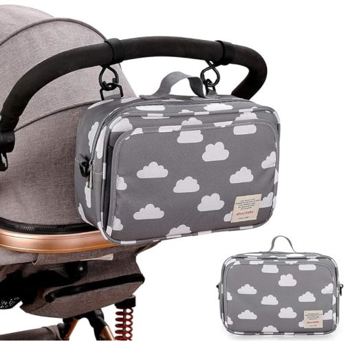 MOMIGO Baby Diaper Caddy Tote Baby Stroller Bag Nursery Storage Bin for Wipes & Toys Mini Diaper Bag for Outdoor (Grey Cloud)
