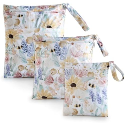 3 PCS Waterproof Wetbag, Wet Bags for Baby Cloth Diapers and Soiled Clothes, Reusable Wet Bag for Swimsuit and Towels with Double Zipper Pockets, Travel Beach Pool Essentials