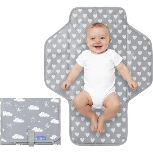 Baby Portable Changing Pad Travel - Waterproof Compact Diaper Changing Mat with Built-in Pillow - Lightweight & Foldable Changing Station, Newborn Shower Gifts