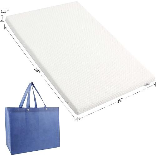 Waterproof Pack and Play Crib Mattress Pad for Travel (38"x26"x1.5") with Carry Bag,Playard Mattress for Pack and Play,Pack N Play Mattress Topper with Washable Cover