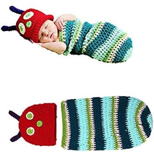 Crocheted Baby Boy Caterpillar Outfit Newborn Photography Props Handmade Knitted Photo Prop Infant Accessories