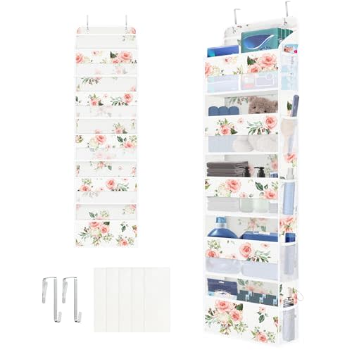 Clastyle Flower Girl Over The Door Organizer Storage Pink Rose 5 Shelves Closet Nursery Hanging Shelves Cosmetics Clothes Diaper Stuffed Animal Toy Storage for Newborn Baby Essential