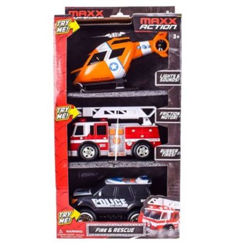 Maxx Action Rescue Vehicle 3pk - Ambulance, Firetruck and Helicopter