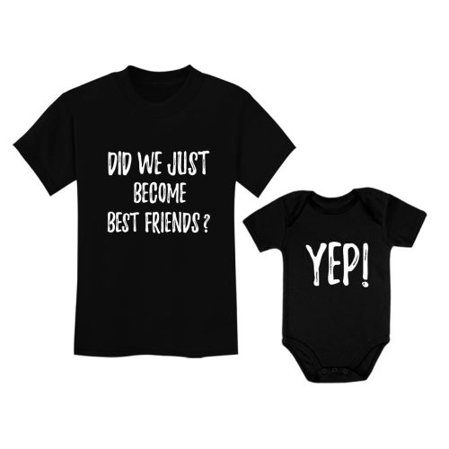 Tstars Did We Just Become Best Friends? Big Brother Little Bro Matching Shirt & Baby Bodysuit Set Black 5/6 / Baby Black NB (0-3M)