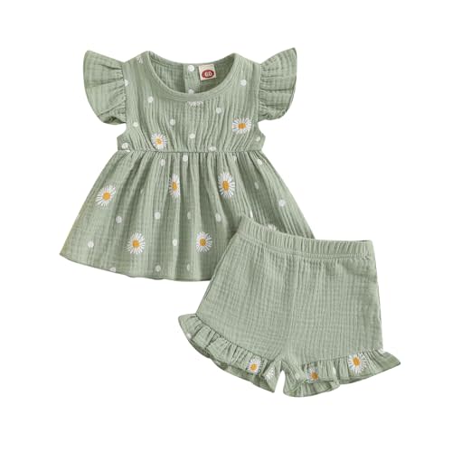 Kaipiclos Infant Baby Girl Clothes Outfits Daisy Print Ruffle Sleeve Shirt Tops Shorts Baby Summer Outfit 3 6 12 18 24 Month