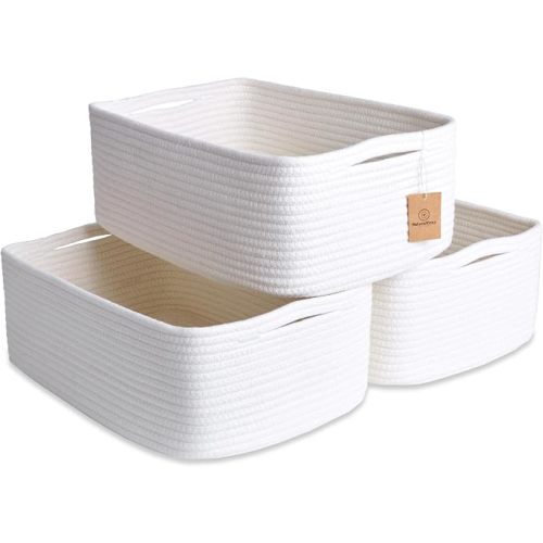 3 Piece Woven Rope Baskets | 15.5" x 11" x 5.5" | Off-White