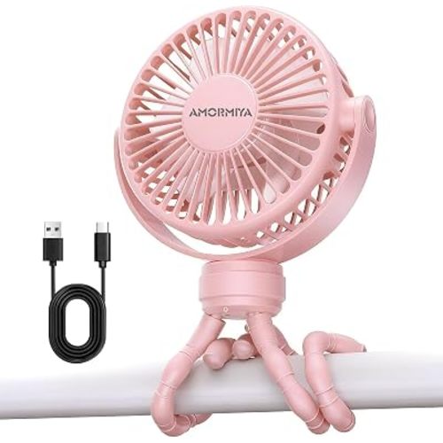 Portable Battery Powered Stroller Fan with Flexible Tripod, Pink