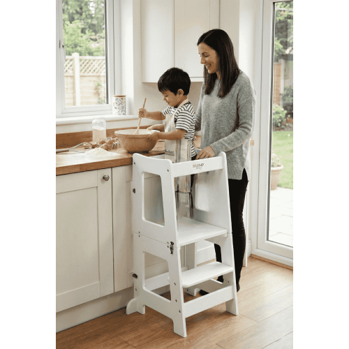 Stepup Baby 2 in 1 Convertible Toddler Tower Converts into Table White | Step Stool Made from 18mm Birch Plywood for Ages 2–6