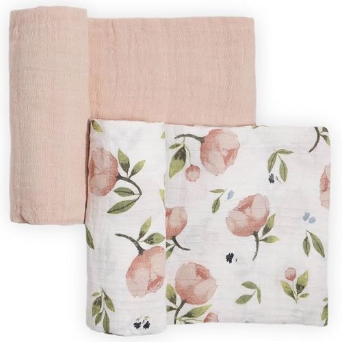 Little Unicorn 100% Natural Organic Cotton Muslin Swaddle Blanket 2 Pack | Giftable Set of 2 swaddles (Watercolor Floret)