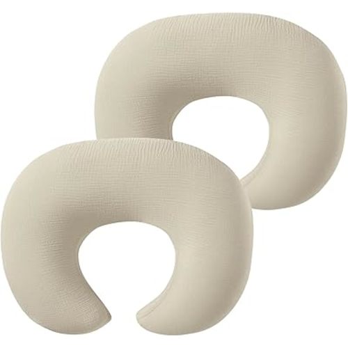 Muslin Nursing Pillow Covers, 2 Pack Breastfeeding Pillow Cases Slipcover for Baby Newborn Boys & Girls, Sand