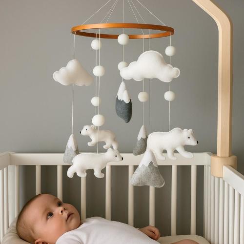 Felt Polar Bear Baby Mobile: Arctic Nursery Decor