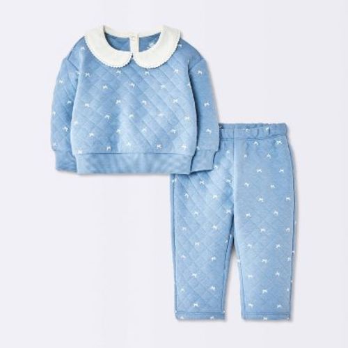 Baby Girls' Quilted Holiday Bow Set - Cloud Island™ Blue Newborn