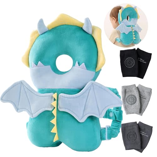 Feidoog Baby Head Protector Cushion Backpack with 3 Knee Pads for Walking & Crawling,Dragon