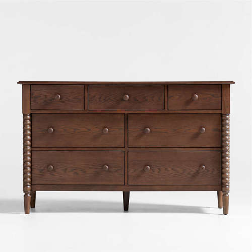 Crate&Kids Jenny Lind 54" Deep Brown Wood Wide 7-Drawer Kids Dresser