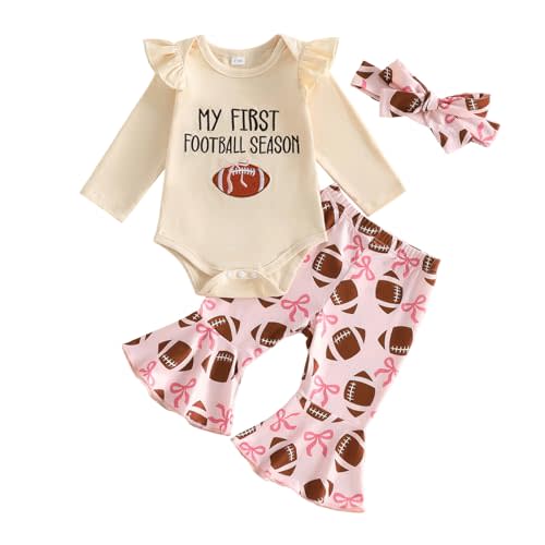 Newborn Baby Girl Clothes Fall Winter Romper Flared Pants Set | Baby Girl Clothes 0 3 6 9 12 18 Months,Infant Girl Fall Winter Outfits,Long Sleeve Letter Romper,Cute Bell Bottom Pants Set