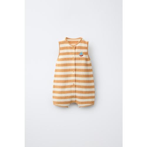 STRIPED KNIT ROMPER WITH EMBROIDERED BOAT - Ecru | ZARA United States