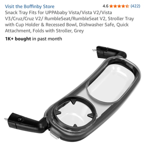Snack Tray Fits for UPPAbaby Vista/Vista V2/Vista V3/Cruz/Cruz V2/ RumbleSeat/RumbleSeat V2, Stroller Tray with Cup Holder & Recessed Bowl, Dishwasher Safe, Quick Attachment, Folds with Stroller, Grey