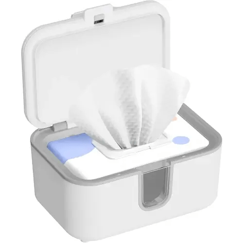Baby Wipes Warmer, Larger Capacity Wipe Dispenser, Even Heating Diaper Wipe Warmer with Night Light, On/Off Switch, White
