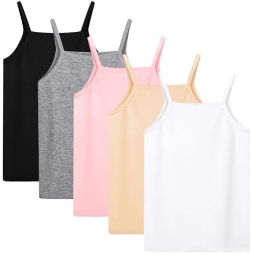 Cooraby 5 Pack Girls Tank Tops Soft Cami Scoop Neck Undershirts Solid Sleeveless Undershirts for Toddler Girls