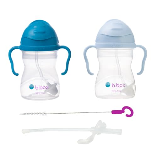 b.box Sippy Cup with Weighted Straw 2-Pack + Extra Straw + Cleaning Brush | 8 oz Leak Proof Sippy Cups for Toddlers 1-3, Easy Grip, BPA Free, PFAS Free, Dishwasher Safe, Toddler Cups 6m+
