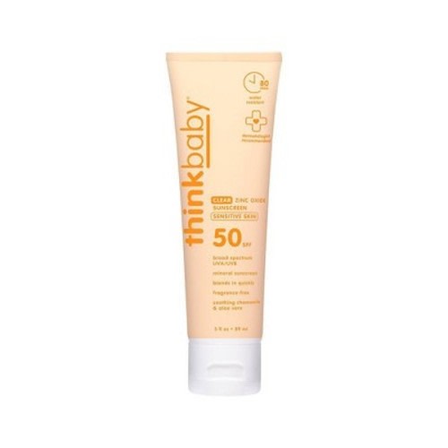 thinkbaby Clear Sunscreen for Sensitive Skin with Non-Nano Zinc Oxide, UVA/UVB Protection - Water Resistant - SPF 50 - 3 fl oz