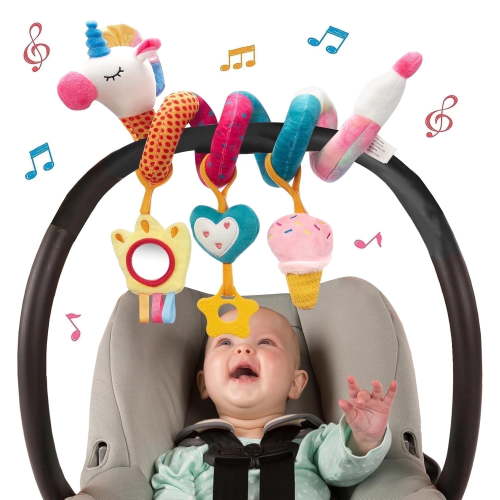 Suorfoxs Car Seat Toys, Baby Stroller Sensory Plush Toys, Newborn Girl Gifts 0-24 Months