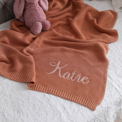 Organic Baby Blanket, Personalized Baby Blanket, Newborn Gift, Cotton Knit Name Blanket, Custom Blanket, Baby Shower Gift for Baby Girl Boy