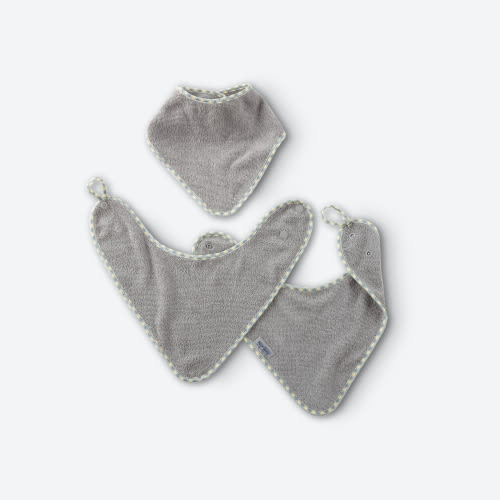 Baby Bibs Set - graphite with gingham trim