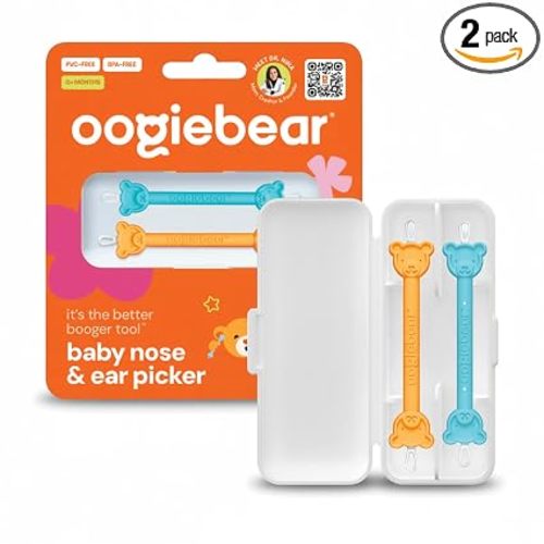 oogiebear: Baby Nose Cleaner & Ear Wax Removal Tool - Safe Booger & Earwax Removal for Newborns, Infants, Toddlers - Dual-Ended - Essential Baby Stuff, Diaper Bag Must-Have, Orange & Seafoam with case