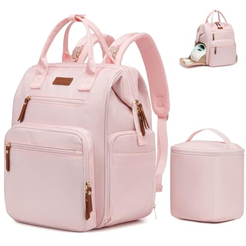 Extra Large Breast Pump Bag with Cooler Bag | Fit for Spectra S1 S2 Momcozy Medela | Pumping Bags for Work Moms | Dual-Deck Design & Convertible | Diaper Backpack for Travel, Pink