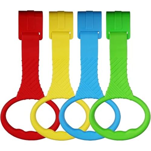 4PCS Playpen Baby Pull Up Rings - Premium Baby Walkers Handles for Play Pen Standing Up - Plastic Walking Exercises Assistant Rings for Infants Babies Toddler - Ergonomic Handles - 4 Colors