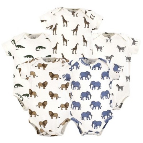 Touched by Nature Organic Cotton Bodysuits, Classic Safari Animals, Newborn