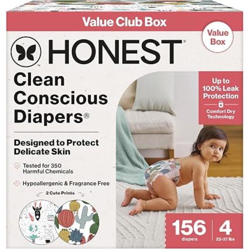 The Honest Company Diapers, Value Pack, Leak Protection, Size 4, 156 Count
