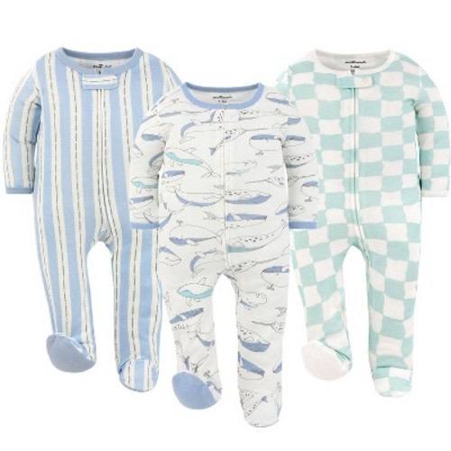 The Peanutshell Soft Nautical Footed Baby Sleepers for Boys and Girls, 3-Pack, 0-3 Months