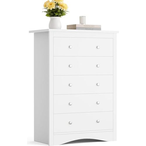 Furmax Tall Dresser for Bedroom, 5 Drawer Dresser, Chest of Drawers, Organizer Drawers, for Hallway Entryway (White)